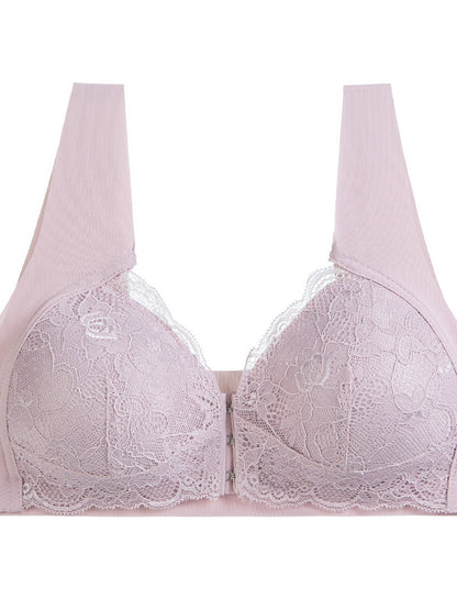 Plus Size Front Close Push Up Lace Wireless Bra Violet