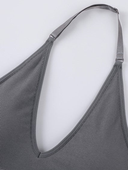 Sexy Deep V Low Back Hanging Neck Yoga Bra RosyBrown