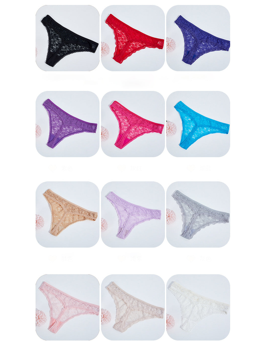 5 Piezas Sexy Lace Seamless Breathable Mesh Thong Panties in various colors on display.