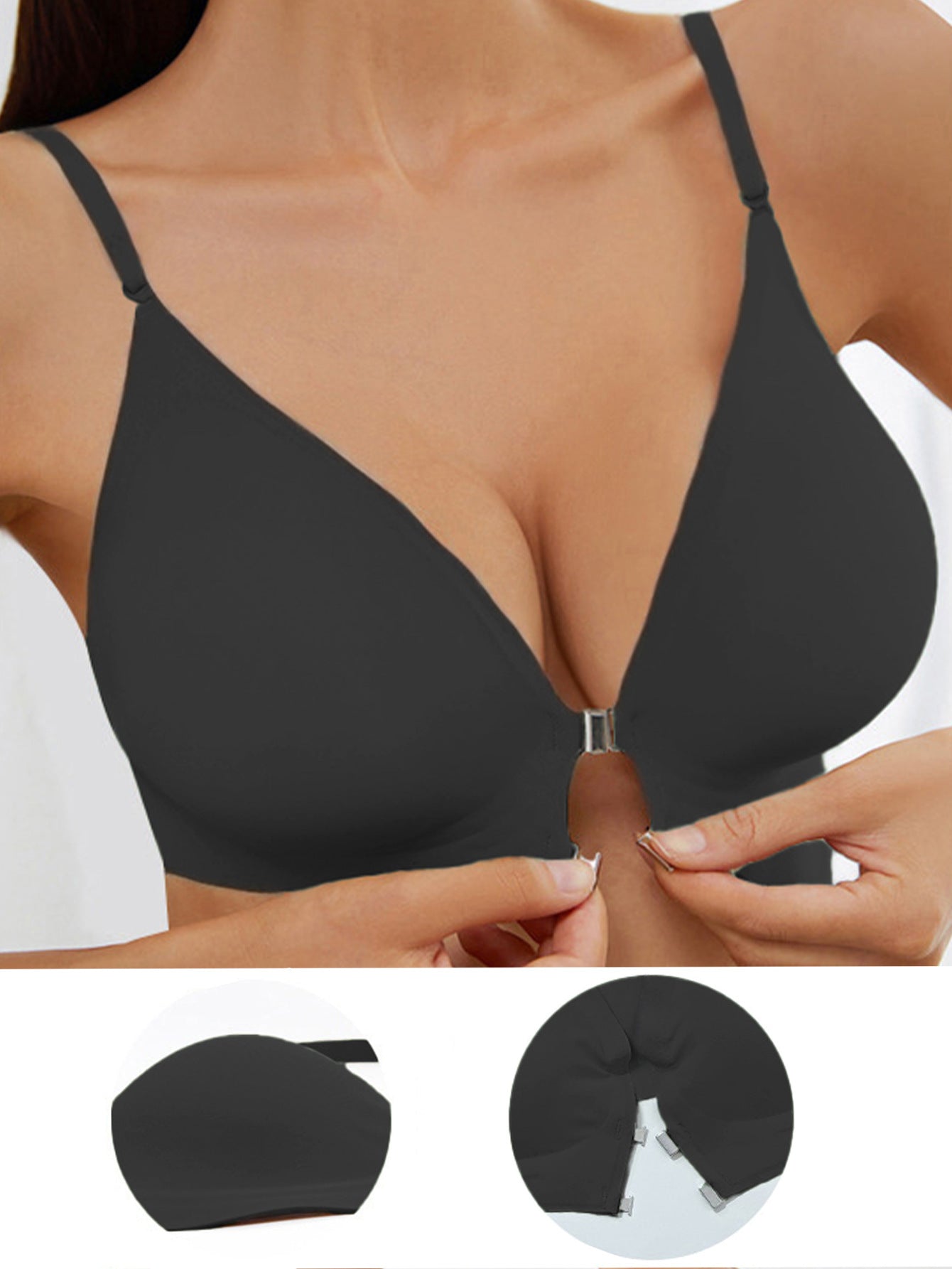 Front-Clasp Cross Halter Seamless Push-Up Bra Black