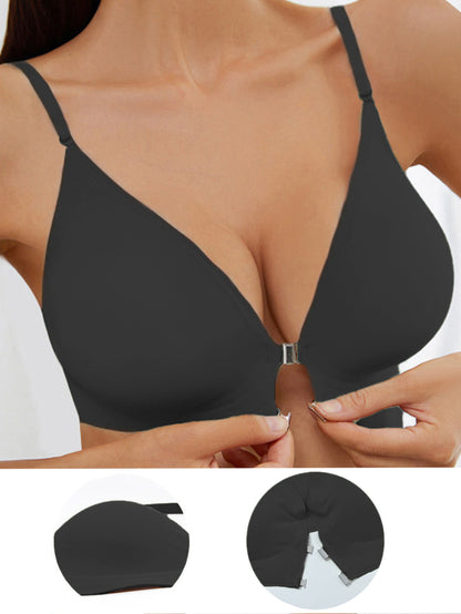 Front-Clasp Cross Halter Seamless Push-Up Bra Black
