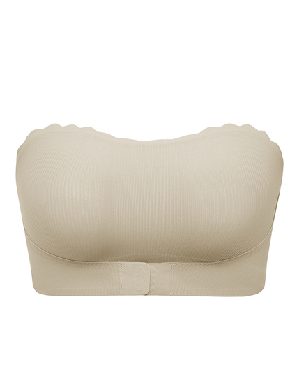 Unique Stripe Seamless Wave Edge Breathable Bra Anti-Slip Strapless Front Closure Beige