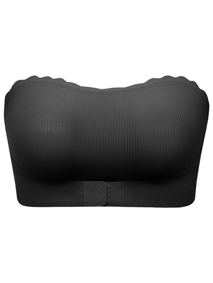 Unique Stripe Seamless Wave Edge Breathable Bra Anti-Slip Strapless Front Closure Black