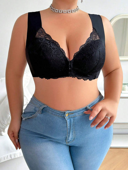 Lace Seamless Wirefree Push-up Pus size Full Coverage Bra Black