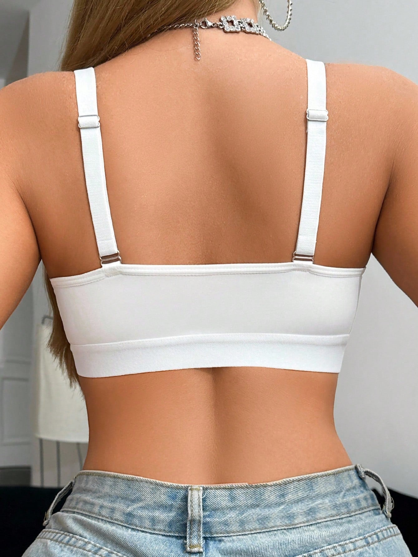 Front-Clasp Lace Patchwork Sheer Lightweight Wireless Bra White