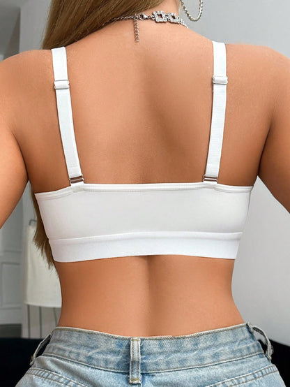 Front-Clasp Lace Patchwork Sheer Lightweight Wireless Bra White