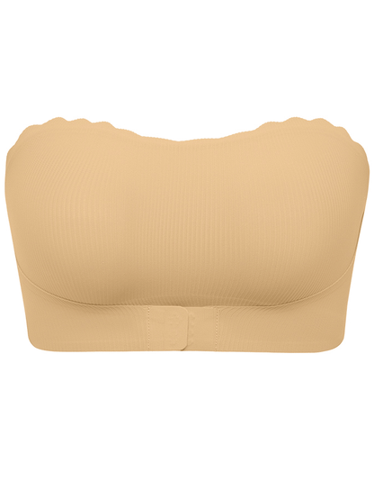 Unique Stripe Seamless Wave Edge Breathable Bra Anti-Slip Strapless Front Closure Tan