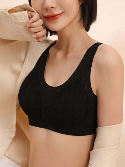 Non-Steel Ring Gathering Tank Type Seamless Lace Bra