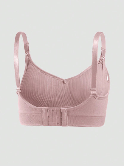 Maternity Nursing Nylon Non-Steel Ring Front Clasp Bra Pink
