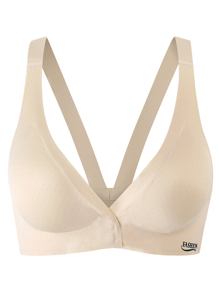 Large Size Front Button Seamless Backless Bra Beige