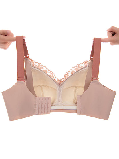 Plus Size Large Cup Lace Non-Steel Ring Maternity Nursing Bra LightCoral