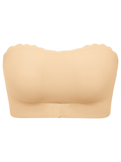 Unique Stripe Seamless Wave Edge Breathable Bra Anti-Slip Strapless Front Closure  Cornsilk