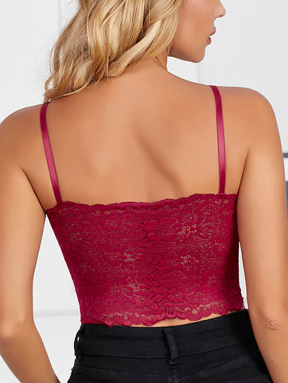 Lace Back Adjustable Straps Anti-Shine Camisole Bra Red