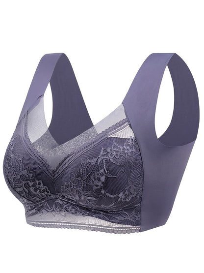 Contrast Lace Wireless Bra, Soft & Comfortable Tank Bra, Women's Lingerie & Underwear Navy