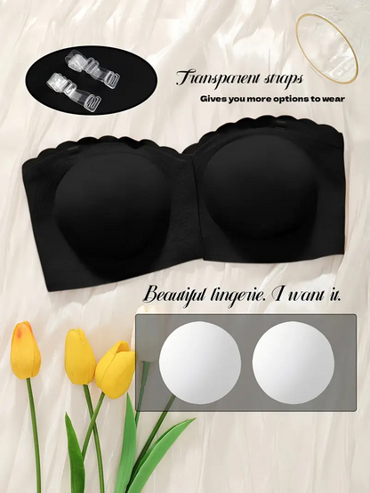 Front Closure Wireless Strapless Bra Black