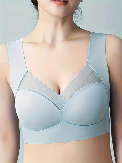 Women's Mesh Seamless Smooth Comfort Wire Free Bra Lightblue