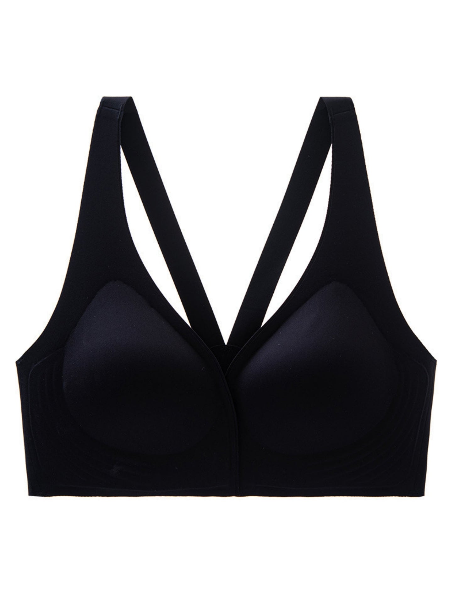 Soft Seamless Front Closure Deep V Push Up Plunge Bra Black