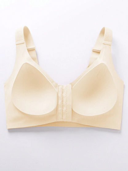 Front Closure Plus Size Seamless Bra，Back To Gather And Prevent Drooping Beige