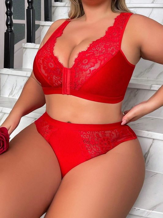 Front Closure Wireless & Comfortable Bra Set, Plus Size