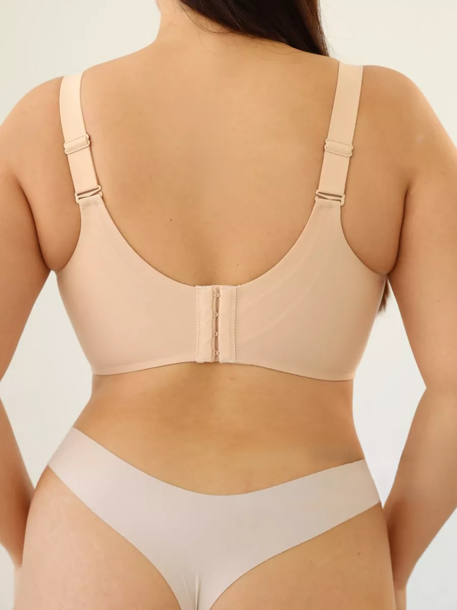 V-neck Lace Stitching Seamless Push-up Wireless Bra Beige