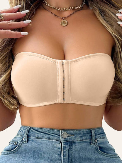 Women's Front Closure Tube Bralette Strapless No Padded Wireless Bandeau Bra Cornsilk