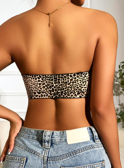 Leopard seamless tube top push-up bra