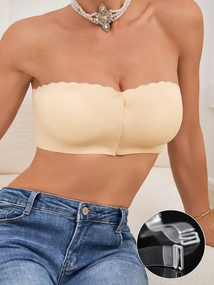 Front Closure Wireless Strapless Bra Ivory