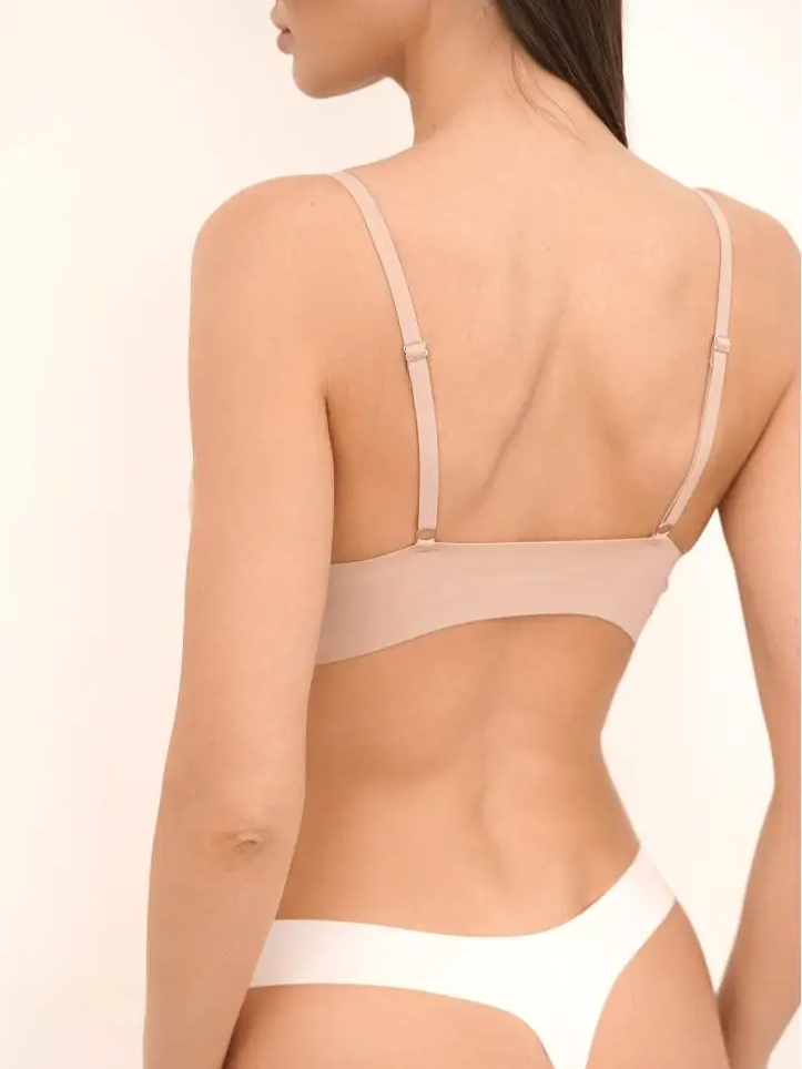 Comfortable Adjustable Straps Deep V Front Button Solid Color Wireless Bra Linen