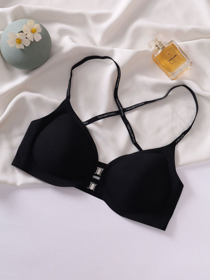 Front Closure Gathered Cross Thin Shoulder Straps Sexy Beautiful Back Wireless Bra