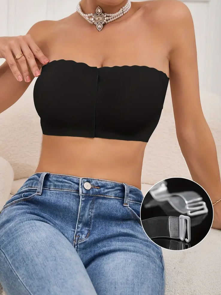 Front Closure Wireless Strapless Bra Black