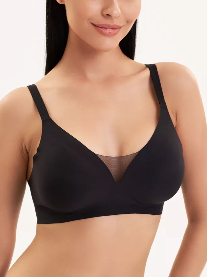 V-neck Push-up Comfortable Seamless Wireless Bra Black