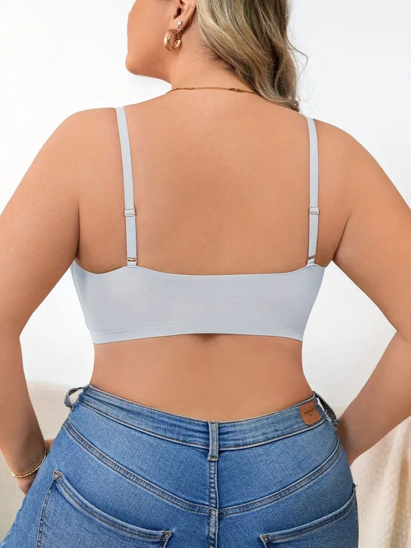 Plus Size Simple Seamless Hollow Out Wireless Bra LightCyan