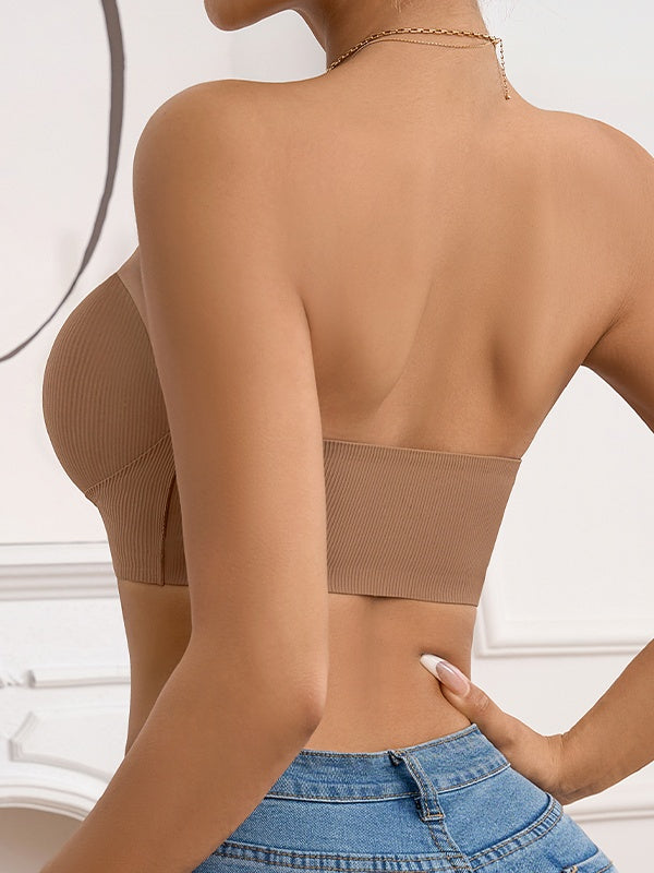 Unique Stripe Seamless Wave Edge Breathable Bra Anti-Slip Strapless Front Closure