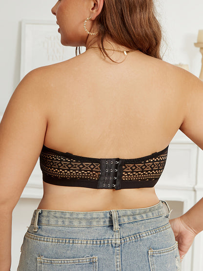 Plus Size Strapless Lace Bandeau Bra with Back-Sculpting Design Black