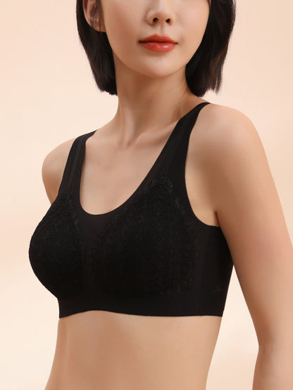 Non-Steel Ring Gathering Tank Type Seamless Lace Bra