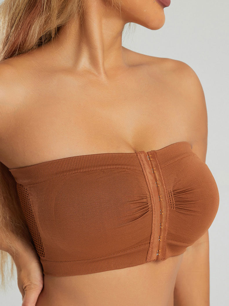 Women's Front Closure Strapless Bra Brown