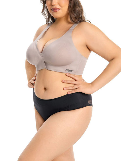 Large Size Front Button Seamless Backless Bra Gray