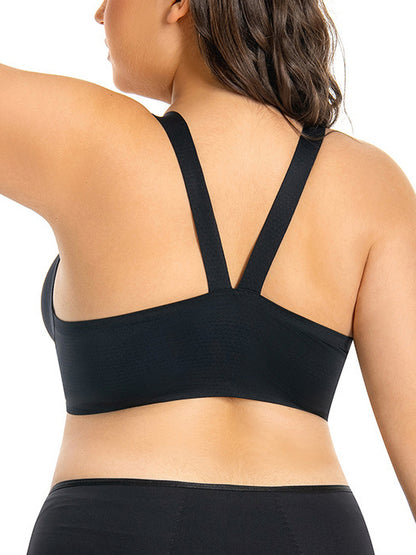 Large Size Front Button Seamless Backless Bra Black