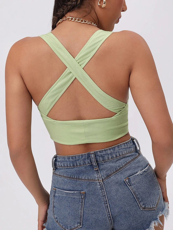 Sexy High Elastic Plain Color Sports Vest LightGreen