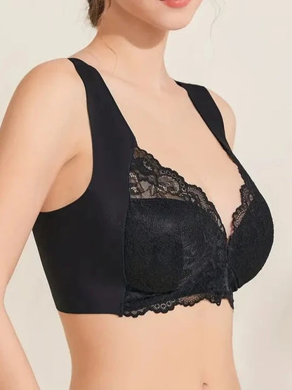 Lace Seamless Wirefree Push-up Pus size Full Coverage Bra Black