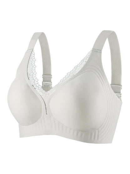 V-neck Lace Stitching Seamless Push-up Wireless Bra LightGrey