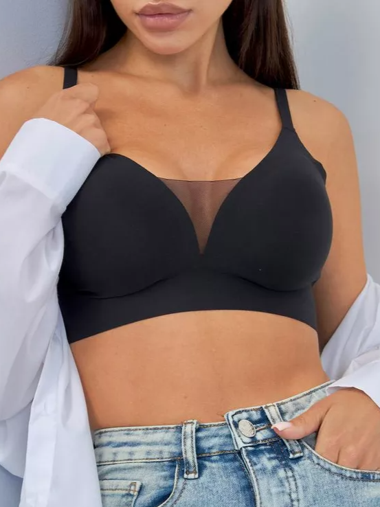 V-neck Push-up Comfortable Seamless Wireless Bra Black