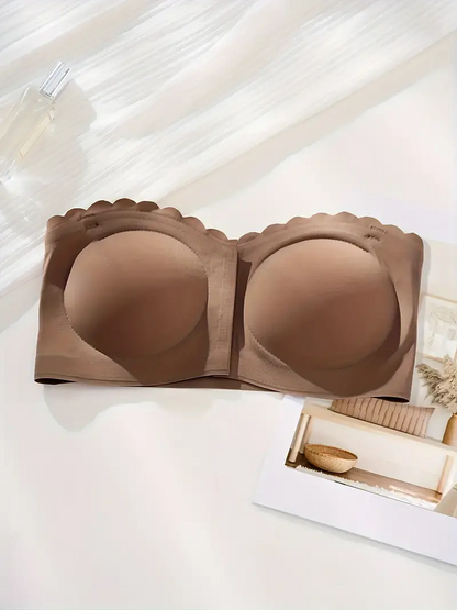 Front Closure Wireless Strapless Bra Brown