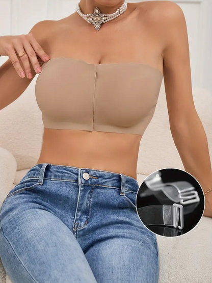 Front Closure Wireless Strapless Bra Brown