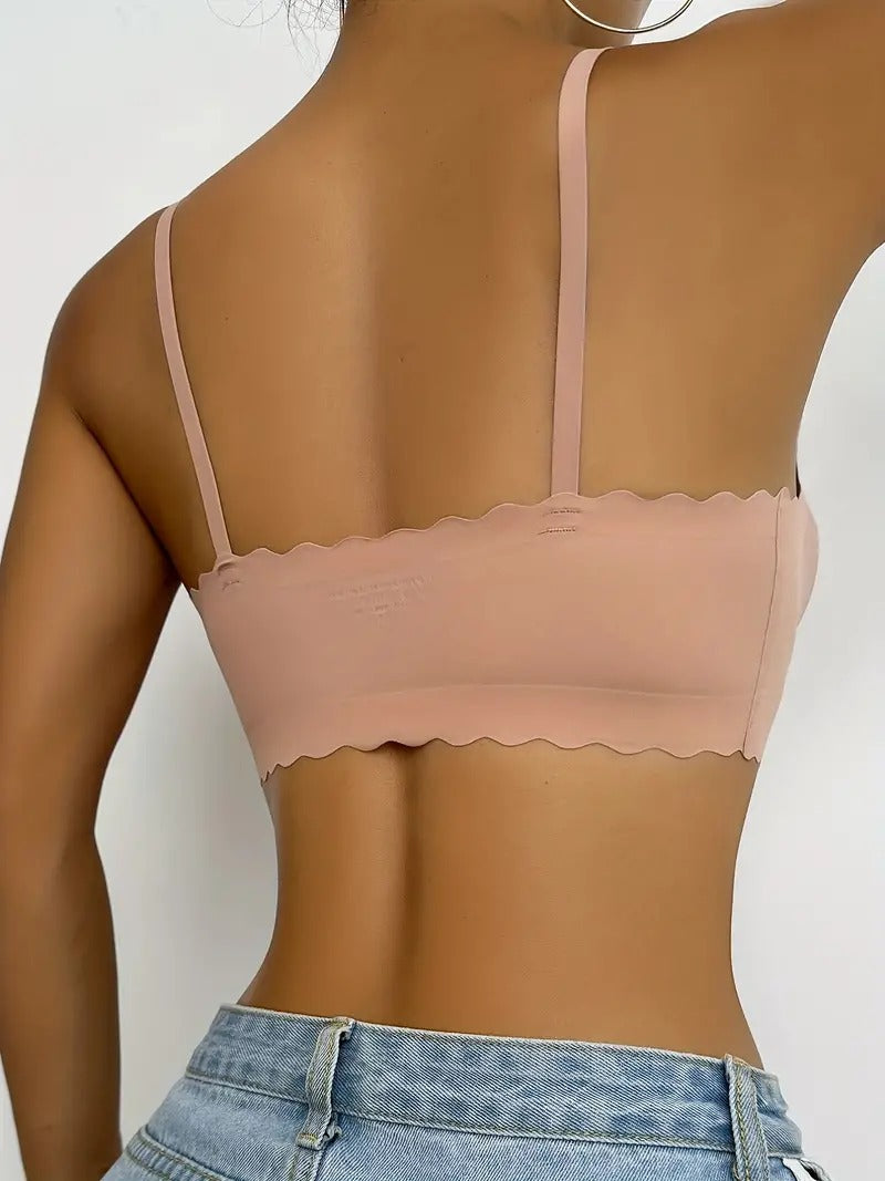 Semicircle Decorative Border Wireless Bra LightCoral