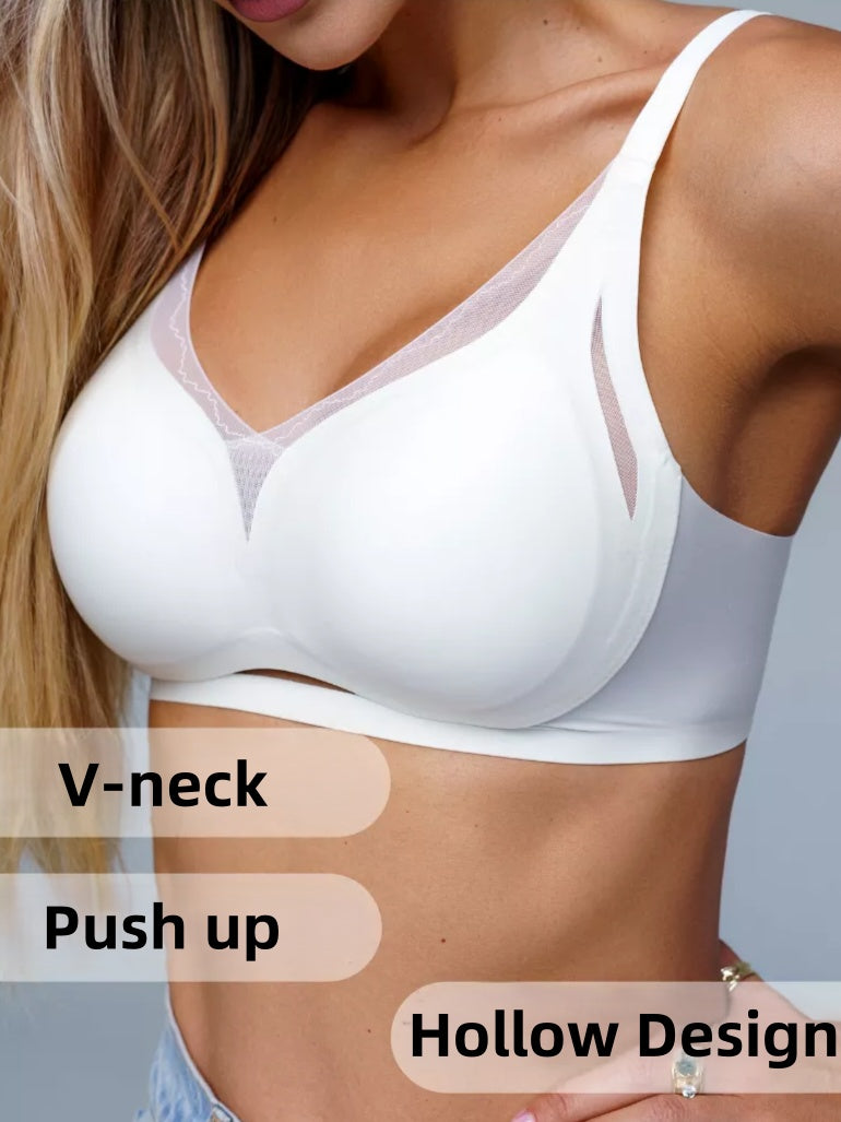 Lace Mesh Stitching Seamless Wireless Breathable Bra White