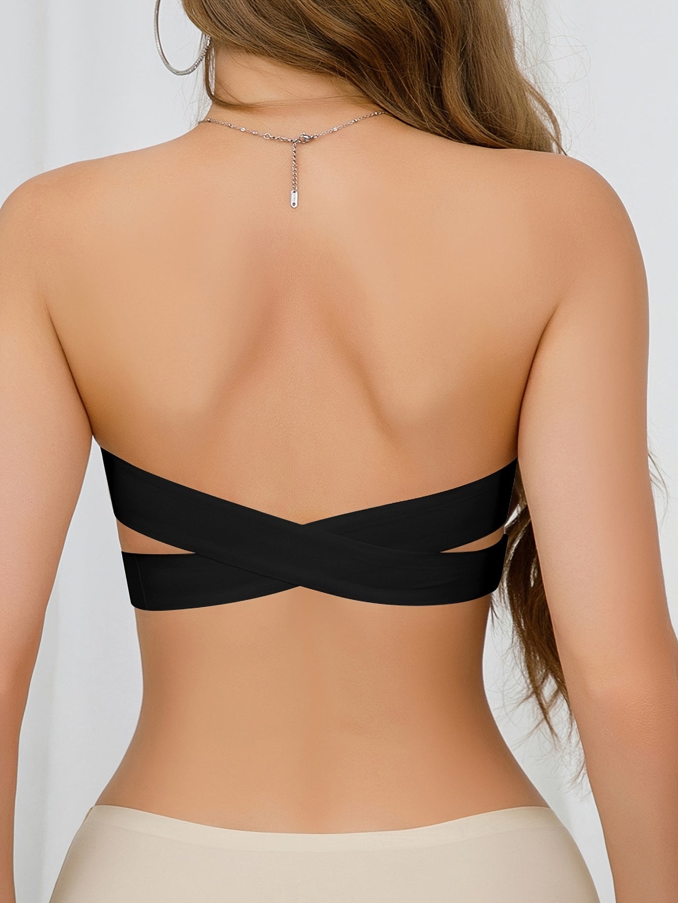 Women's Casual Seamless Simple Side Button Bandeau Bra Black