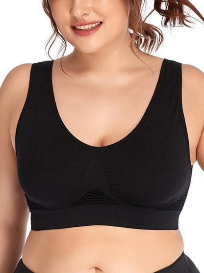 Wireless Hollow Mesh Sports Yoga Bra Black