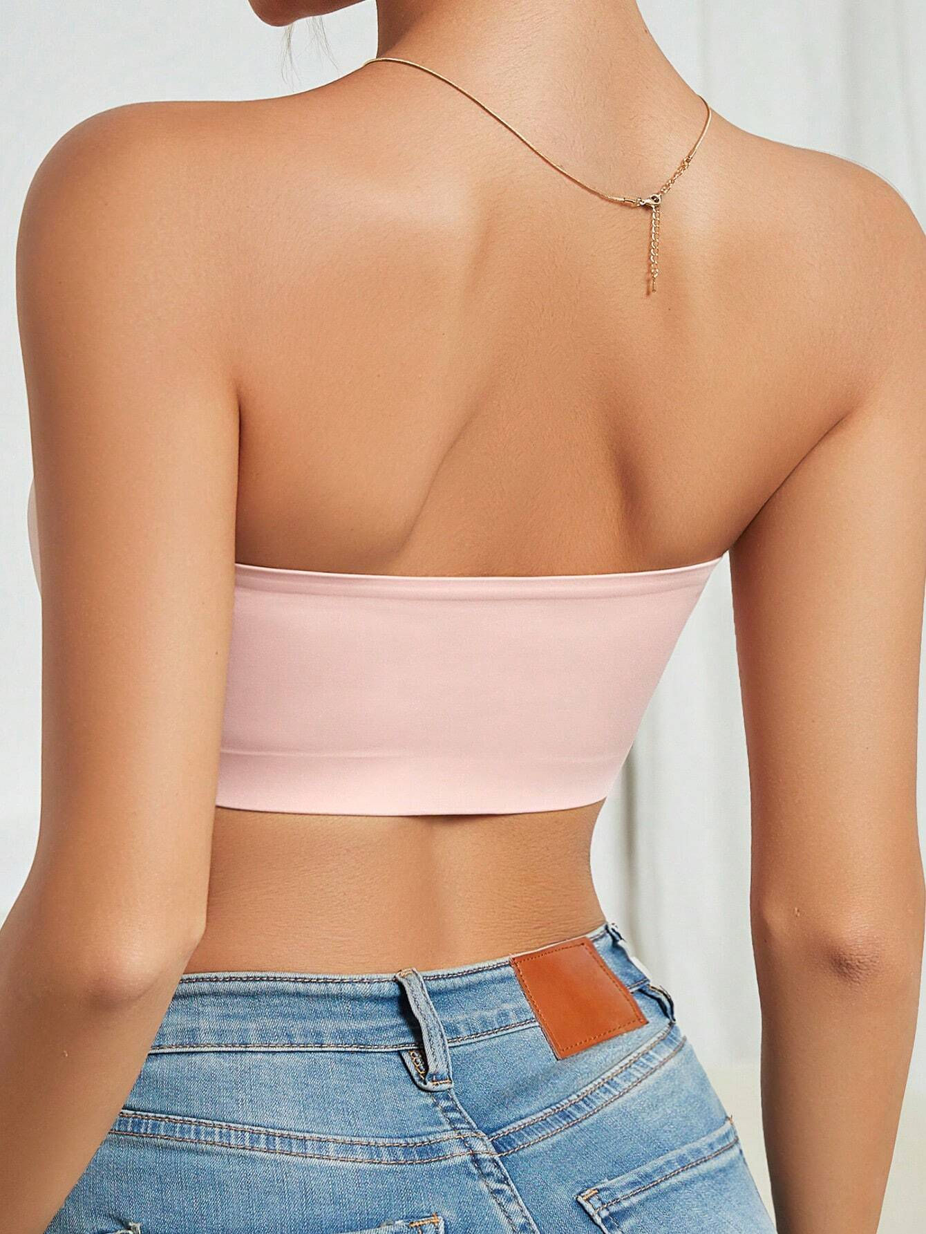 Plain Wireless Strapless Bra Pink