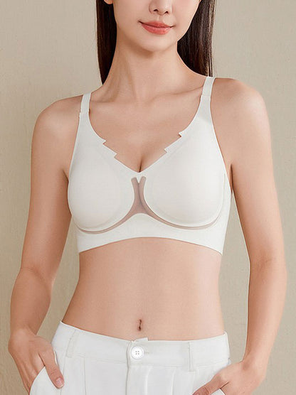 Seamless Hollow Out Soft Support Wireless Gathering Splice Breathable Bra